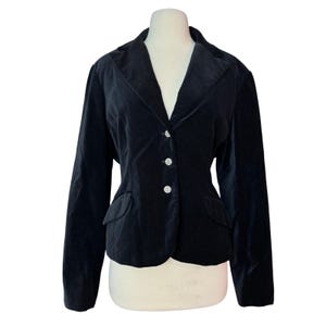 y2k Large Black Velvet Blazer with Crystal Buttons Corporate Goth Whimsy goth