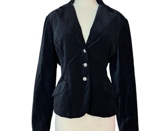 y2k Large Black Velvet Blazer with Crystal Buttons Corporate Goth Whimsy goth