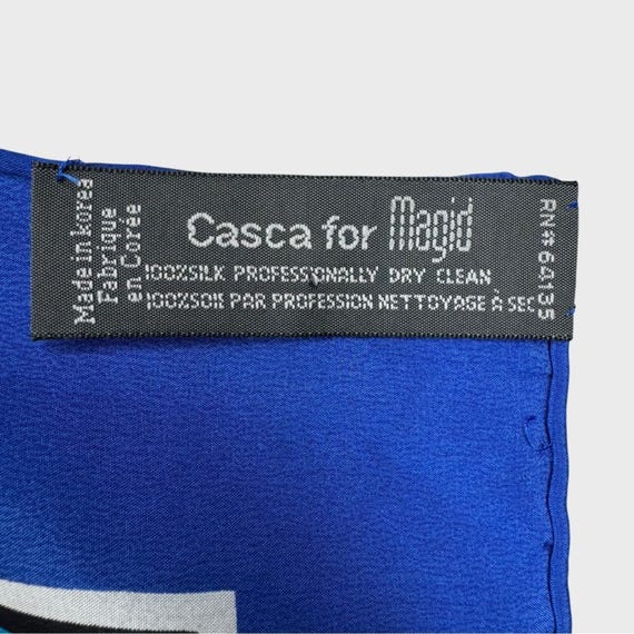 Vintage 80's Silk Scarf Blue Floral Casca For Magid Folk Art Modern View 4