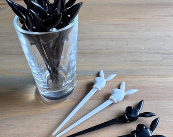 Vintage Playboy Bunny Cocktail Picks - Set of 15 -Black & White 3.5" MCM Barware
