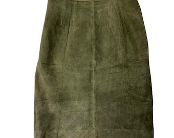 Vintage 80's Oscar De La Renta Studio Sz 8 Genuine Suede Pencil Skirt Moss Green