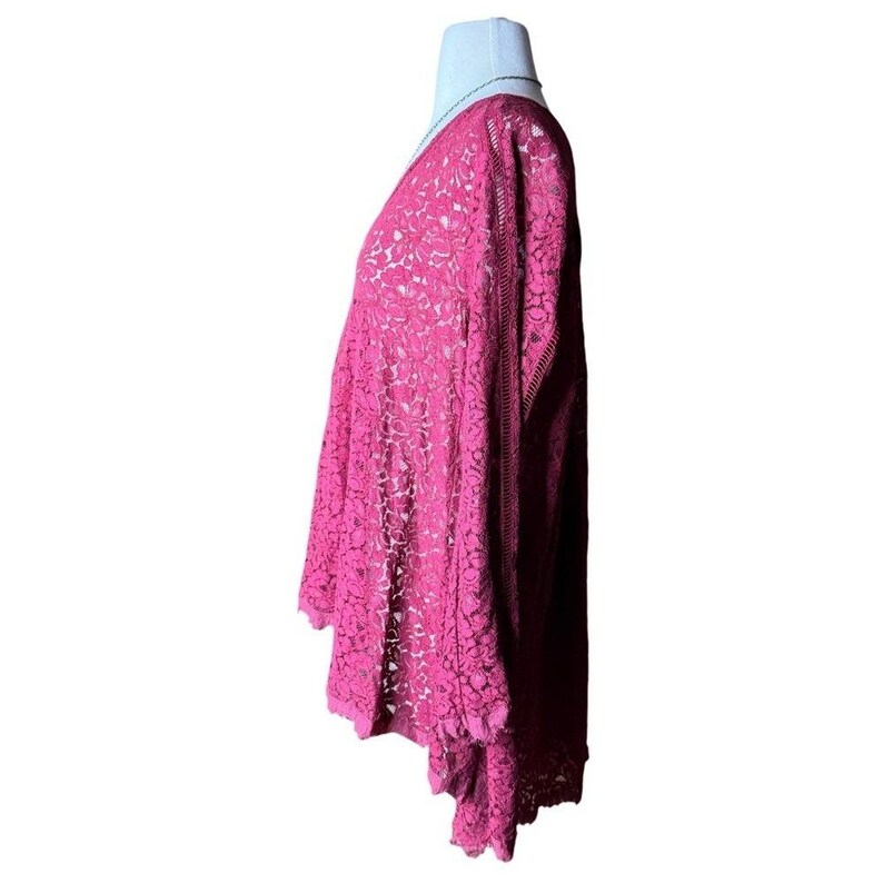 Free People Wine Burgundry Lace VNeck Lace Tunic Sm Oversized Boho Whimsigoth image 3