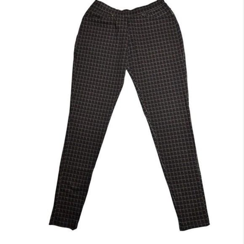 Lilly Dark Plaid Dark Academia Leggings Small Preppy Comfy Pants Skinny image 2