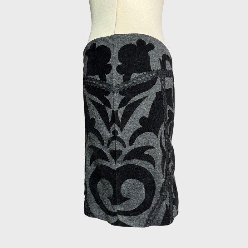 Free People Small Black Velvet Damask Stretch Mini Skirt Gothic Corporate Goth image 2