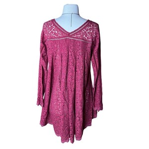 Free People Wine Burgundry Lace VNeck Lace Tunic Sm Oversized Boho Whimsigoth image 4