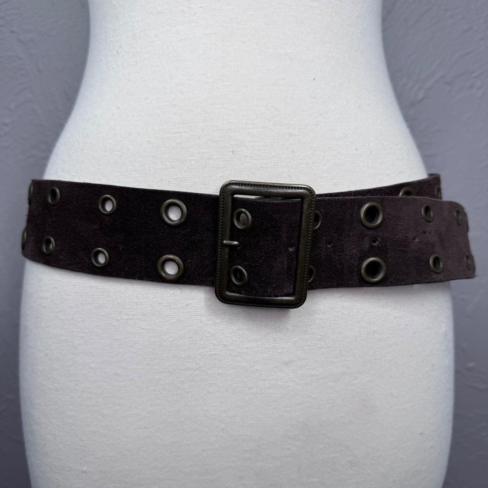 Vintage Black Faux Suede Wide Horsebit Stirrup Statement Belt Y2K size large Faux Suede Wide Belts for Women for sale | eBay main image 3