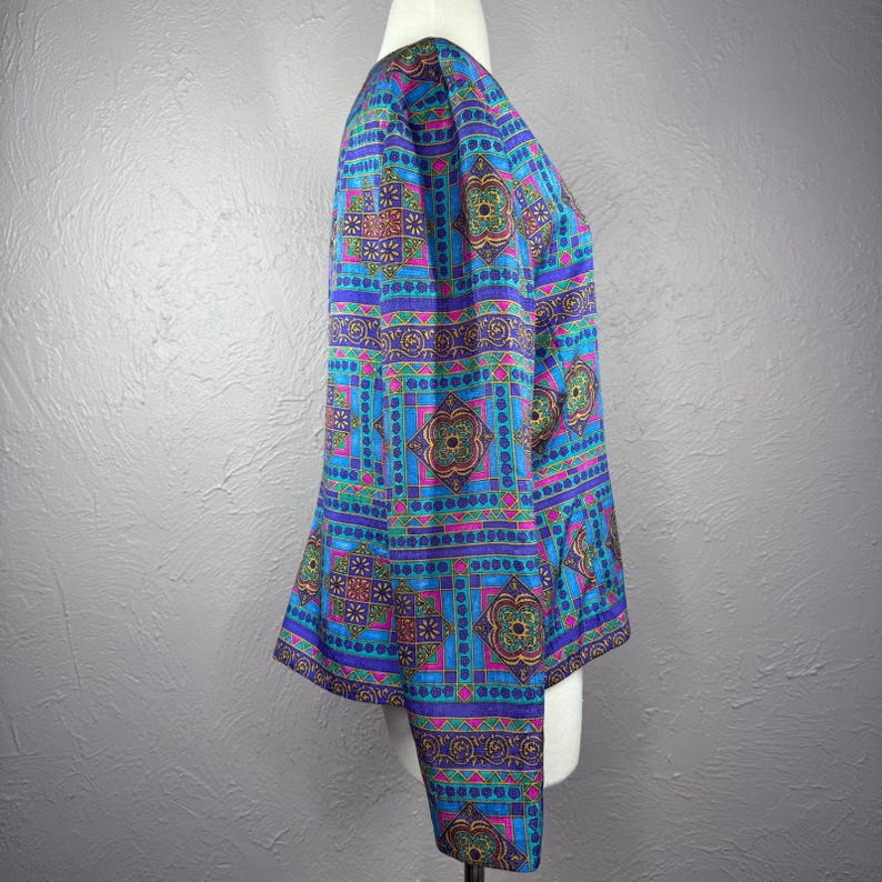 Vintage 90's Large Adrianna Papell Silk vibrant multicolored geometric blazer image 4