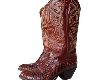 Dan Post Women's sz 6.5 Genuine Python & Leather Cowgirl Boots cognac brown
