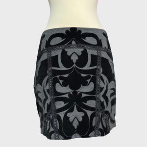 Free People Small Black Velvet Damask Stretch Mini Skirt Gothic Corporate Goth image 1