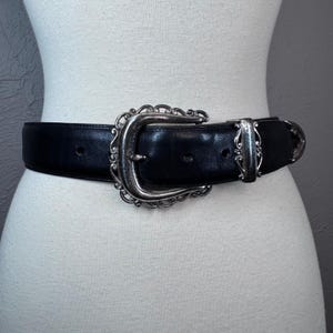 Vintage 1994 small Brighton, silver and black leather belt Goth Western Boho image 1
