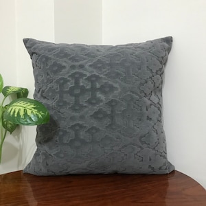 Gray patterned velvet pillow, gray velvet pillow, velvet pillow cover, decorative velvet pillow, throw pillows, pillow covers, double sided,