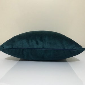 Op de afbeelding: Een teal fluwelen kussen met een rechthoekige vorm. Het kussen heeft een zachte, pluche textuur en een donker teal kleur. Het kussen is ontworpen voor woondecoratie en voegt een vleugje elegantie toe aan elke ruimte.