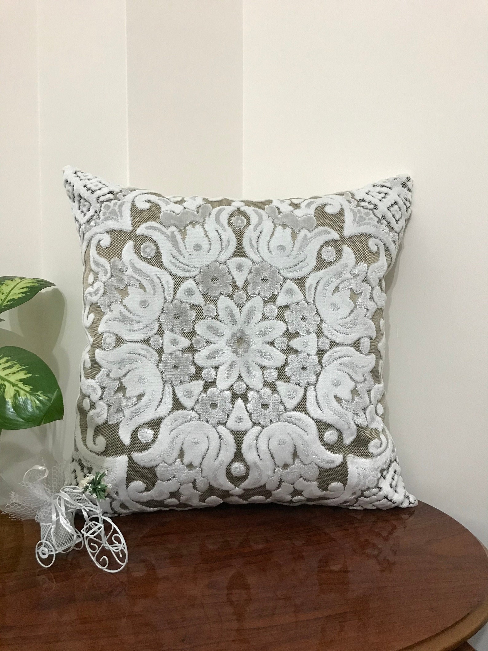 White Patterned Velvet Pillow, Velvet Pillows, Velvet Pillow Cover