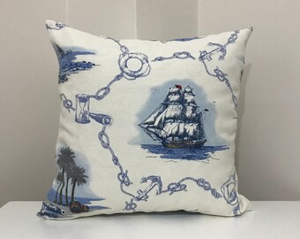 Ship patterned linen pillow cover, decorative linen pillow, custom pillows, designer pillow, special linen pillow'throw pillow,linen pillows