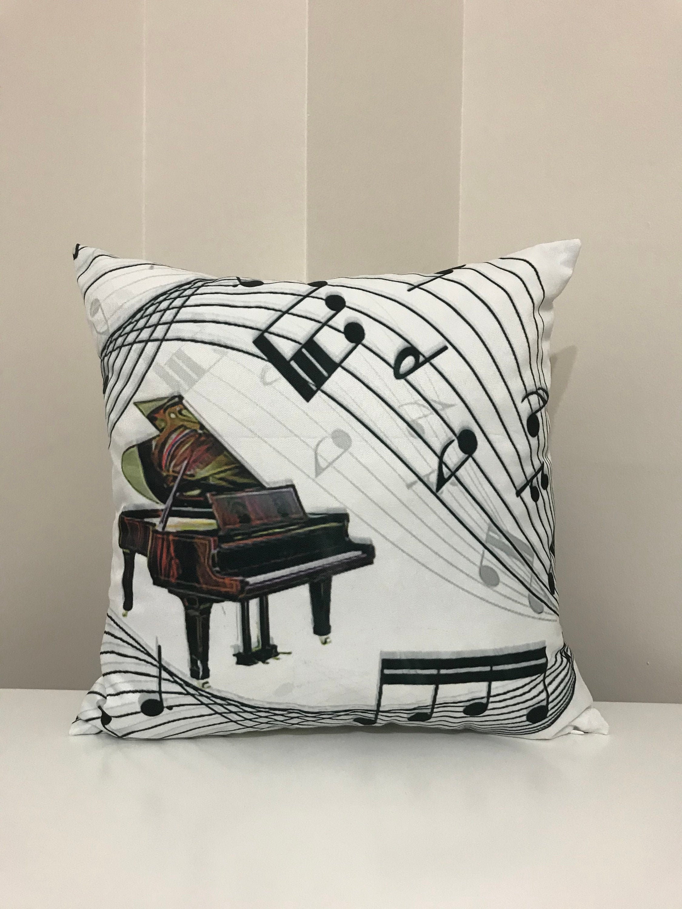 Pillow With Music Note, Linen Pillow Cover, Decorative Linen Pillow