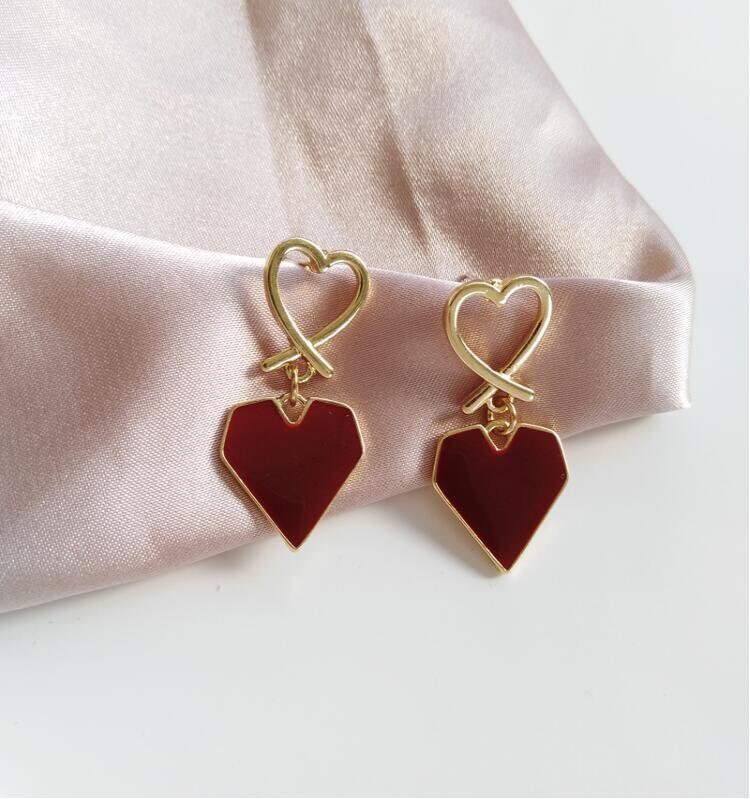 Red Love Dangle Earrings Geometric Term Peach Heart Love Earrings Red Love Dangle Earrings Geometric Term Peach Heart Love Earrings