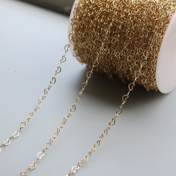 14KGold Plated Chain Heart Shape Chain Cable Chain Necklace Chain Sweater Chain Connected Chain Purse Chain Link Chain Supply Mini Bag Chain