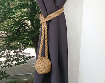 Hemp Rope Monkey Fist Curtain Tiebacks: Nautical Beach Decor