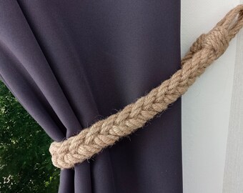 Jute gardinband (set om 2): Flätade nautiska repband