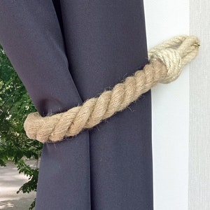 Rope curtain tie back with white loops, Jute curtain holdback, Nautical decor, Housewarming gift, Natural décor, Living room