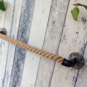 Towel Rack, Jute towel Rod, Jute towel holder, Model without internal metal core, Bathroom Nautical decor, Housewarming gift,Loft wall decor