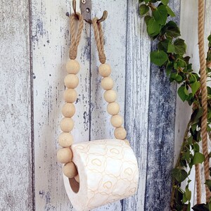 Suporte para papel higiênico, suporte para rolo de papel higiênico com contas de madeira, suporte para contas de madeira, decoração de banheiro, decoração natural.