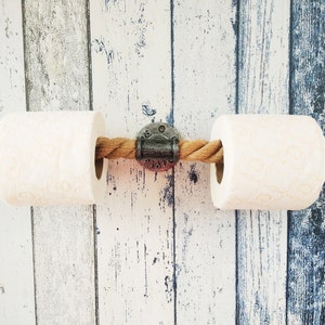 Double Steel Jute rope paper holder, toilet roll Rack, Metal tp Rod, Nautical Decor, Bathroom decor, Housewarming gift, Natural decor