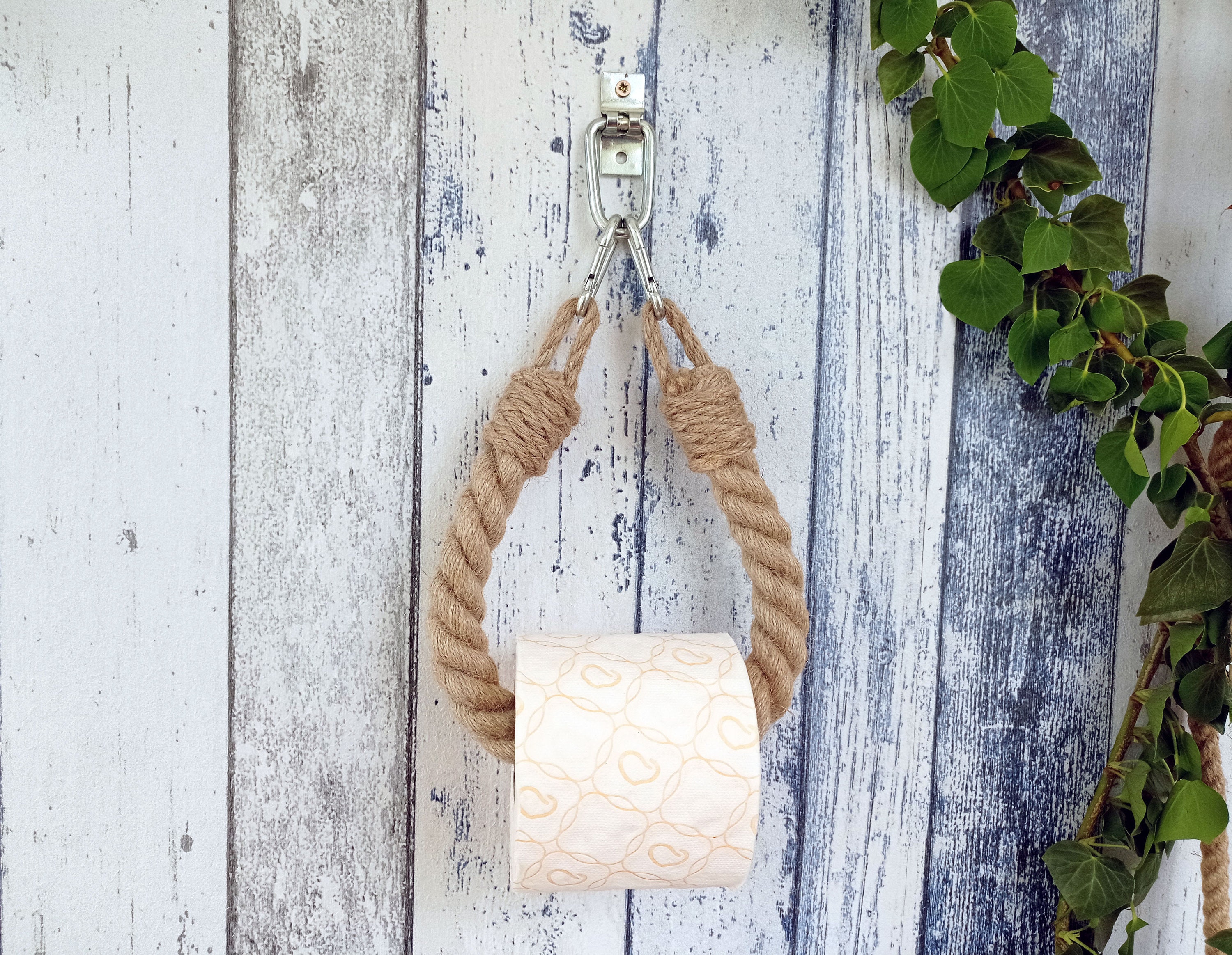 Rope Carabiner Toilet Roll Holder, Toilet Paper Holder, Jute Tp Holder