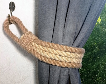 Abrazadera doble para cortina de rubí, abrazadera de cuerda para cortina, abrazadera de yute para cortina, decoración náutica, regalo de inauguración de la casa, decoración natural
