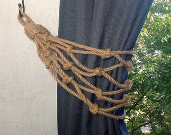 Fishnet сurtain tieback, Rope curtain tie back, Jute curtain holdback, Nautical decor, Housewarming gift, Natural décor, Living room decor