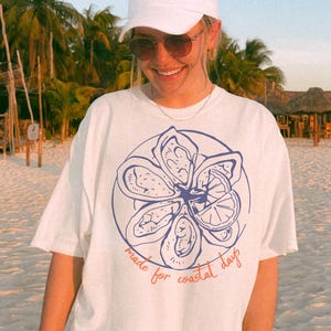 Küsten Auster Shirt Strand Grafik T-Shirt Nautisch Ästhetik Strand Sommer Ferien Shirt Adrette Küsten T Shirt Auster Shell Print Shirt