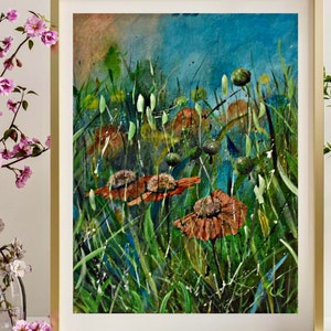 Flowers, Mounted print, 12 x 16.5 inches of wild flowers from an original acrylic painting.