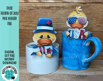 Duck Fourth Of July Mug Hugger File SVG, Glowforge USA, America, Firework, Tiered Tray, Tray Decor, Plant Topper, Gift, LuckyHeartDesignsCo