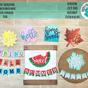 Hello Seasonal Interchangeable Door Hanger File SVG, LuckyHeartDesignsCo