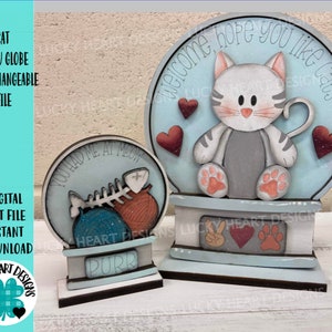 Boule à neige chat fichier interchangeable SVG, minuscule Glowforge, animal de compagnie, chaton, plateau à plusieurs niveaux LuckyHeartDesignsCo