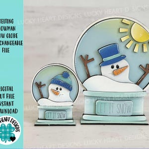 Melting Snowman Snow Globe Interchangeable File SVG, TINY, Winter, Glowforge, Tiered Tray LuckyHeartDesignsCo