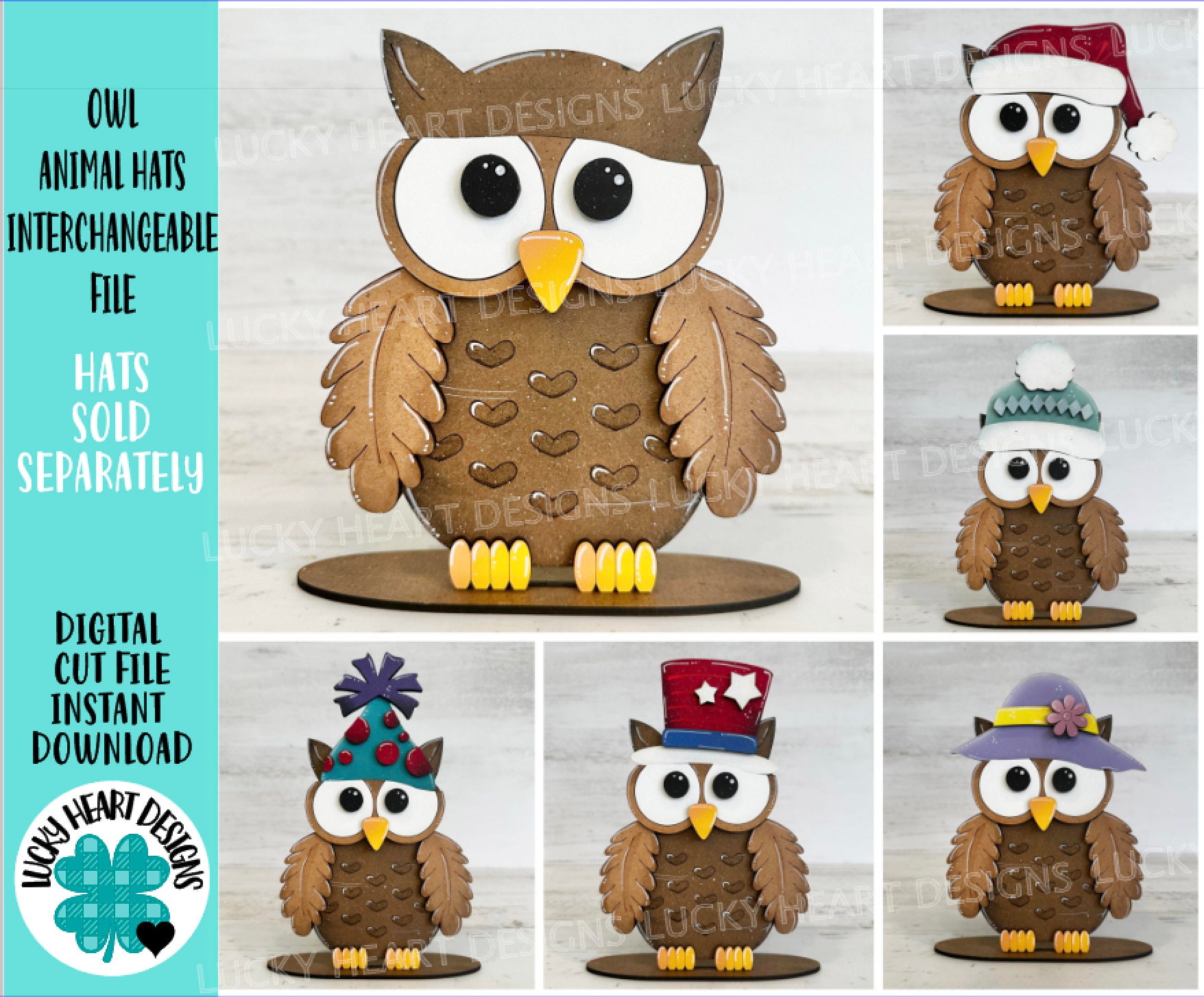 Owl Animal Hats Interchangeable MINI File SVG, Seasonal Leaning sign, Christmas, Holiday, Pet, Tiere