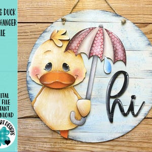 Spring Duck Door Hanger Sign File SVG, Glowforge, Cześć, Cześć, Parasol, Deszcz, Gospodarstwo, LuckyHeartDesignsCo