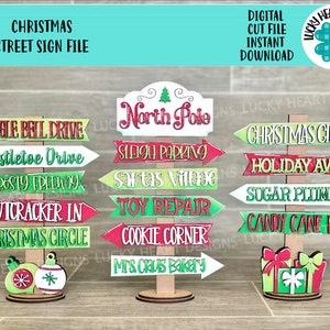 Kerst straatnaambord bestand SVG. Noordpool, Kerstman, Glowforge, LuckyHeartDesignsCo