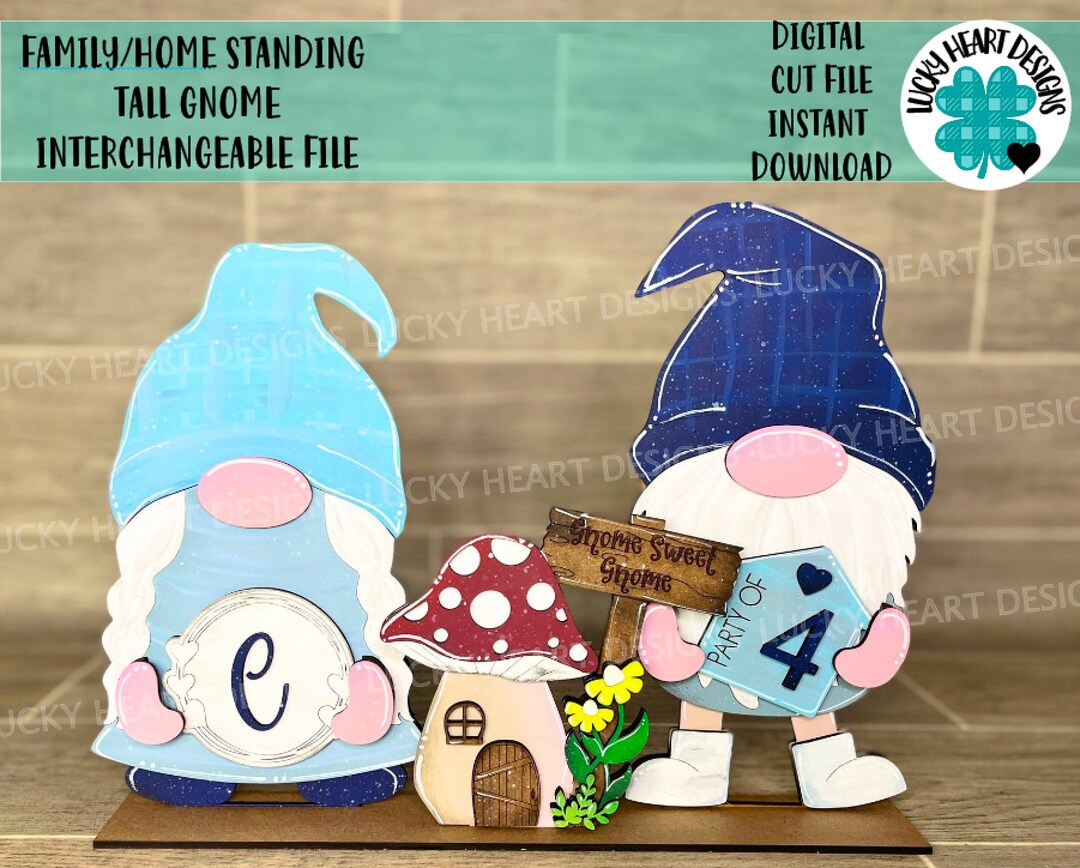 Family Home Standing Tall Gnome Interchangeable File SVG, Glowforge ...