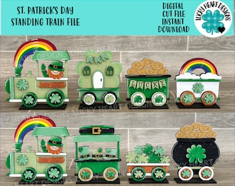 St. Patrick's Day Standing Train File SVG, Lucky, Clover, Pot O Gold, Leprechaun, Tiered Tray Glowforge, LuckyHeartDesignsCo