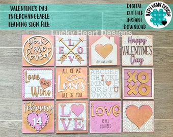 Valentine&#39;s Day Interchangeable Leaning Sign File SVG, Glowforge Tiered Tray, LuckyHeartDesignsCo