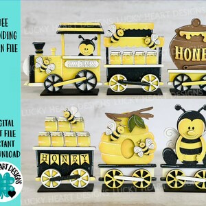 Archivo de tren de pie de abeja SVG, Daisy, Miel, Bumble, Honey Pot, Bandeja escalonada Glowforge, LuckyHeartDesignsCo