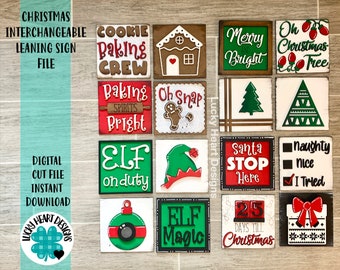 Christmas Interchangeable Leaning Sign Bundle File SVG, Glowforge Tiered Tray Holiday, LuckyHeartDesignsCo