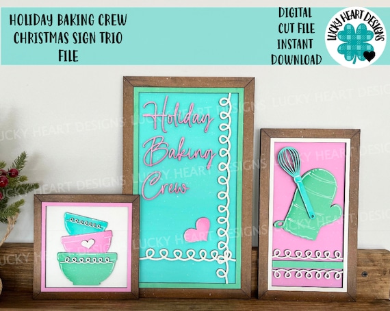 Holiday Baking Crew Christmas Sign Trio File SVG, Gingerbread, Glowforge laser file, LuckyHeartDesignsCo