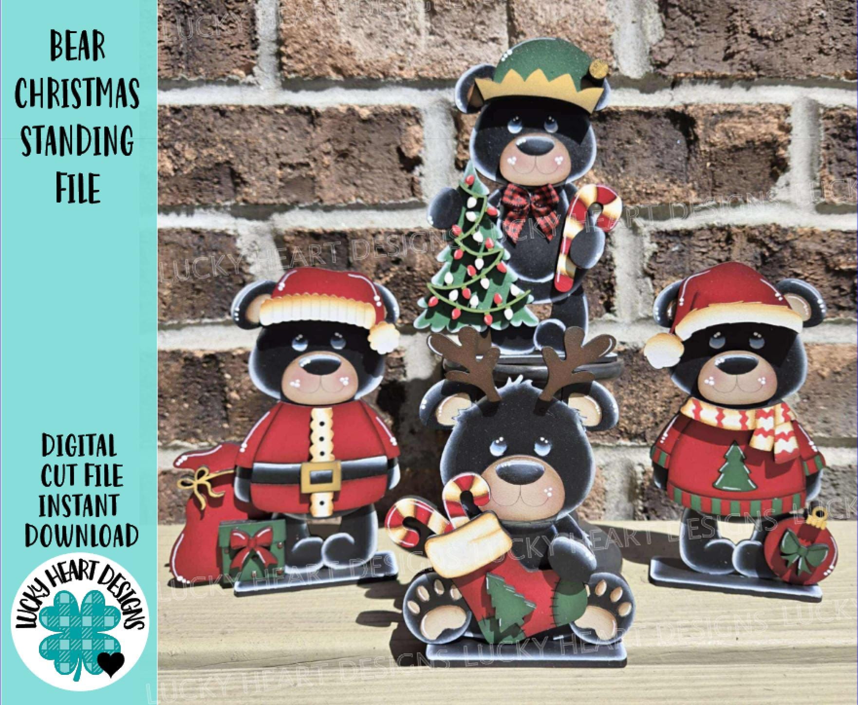 Bear Christmas Standing Set File SVG, Elf, Sweater, Santa, Holiday