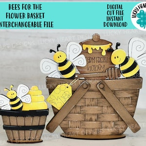 Bienen für den Blumenkorb austauschbare Datei SVG, TINY, Hummel, Honig, Sommer, abgestuftes Tablett, Glowforge, LuckyHeartDesignsCo