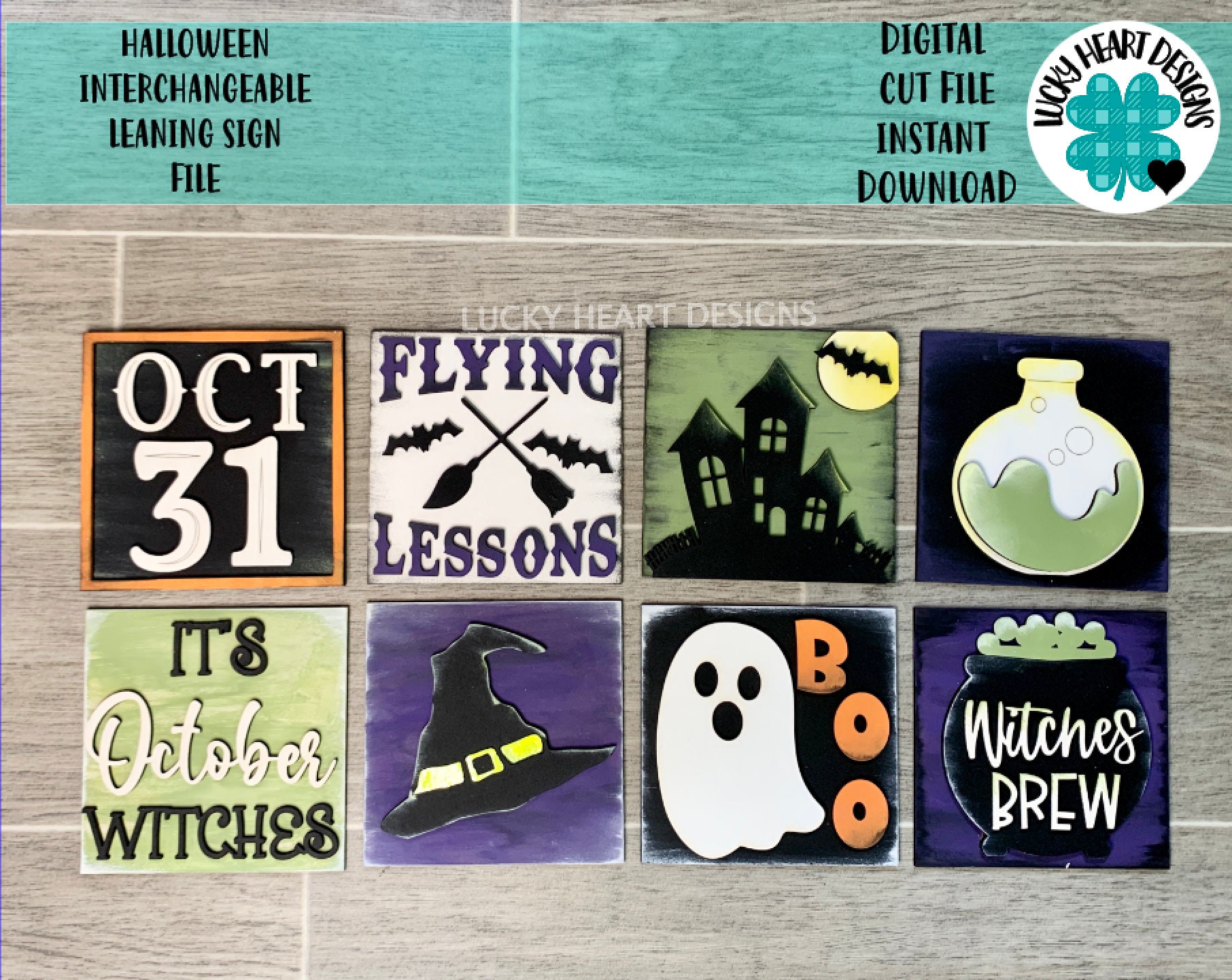 Halloween Interchangeable Leaning Sign File SVG, Glowforge Tiered Tra…