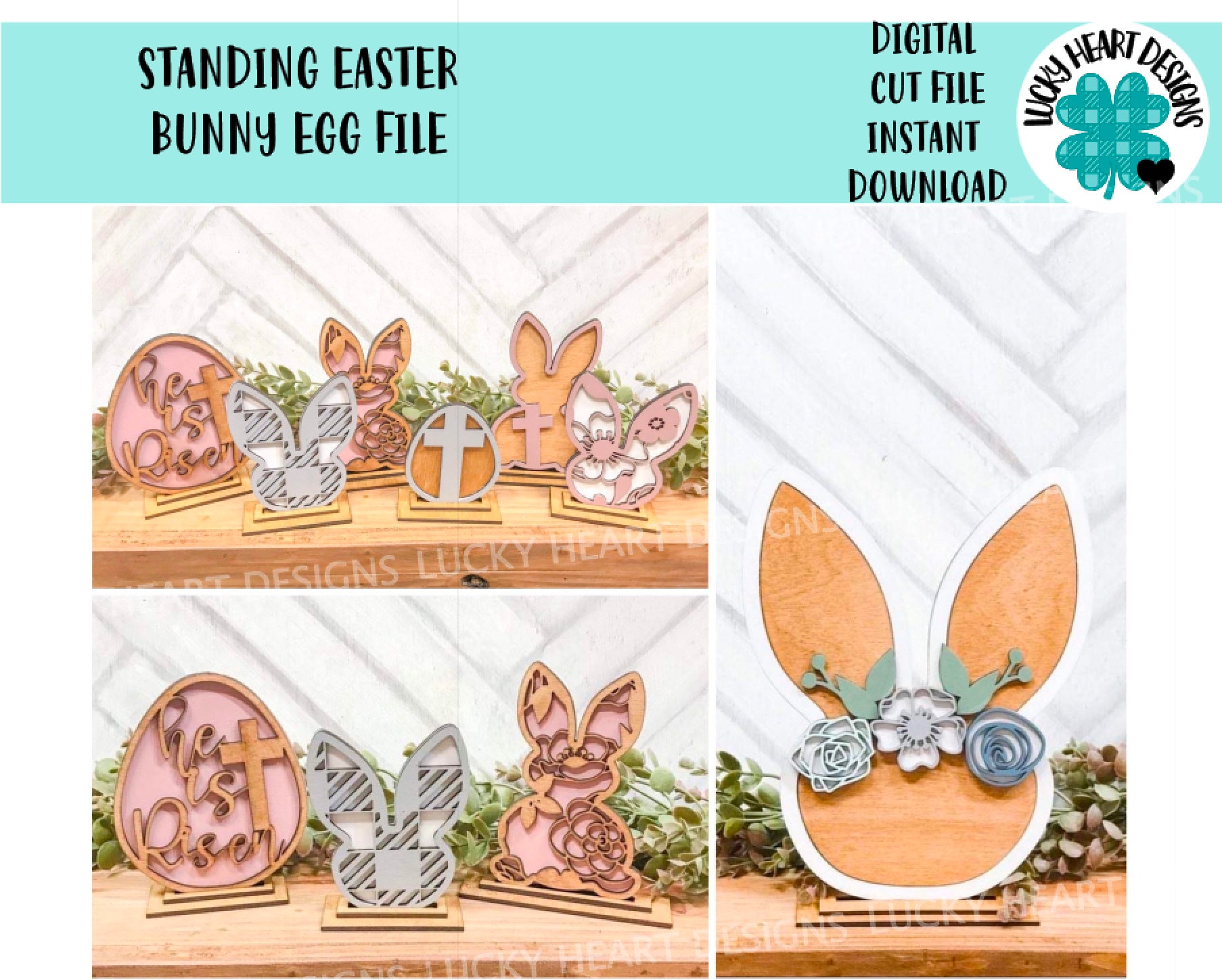 Standing Easter Bunny Egg File SVG, Glowforge He is Risen Floral - Etsy