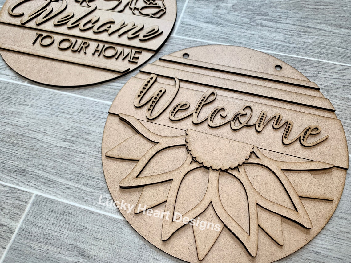 Download Floral Welcome Door Hanger Sign File SVG Glowforge | Etsy